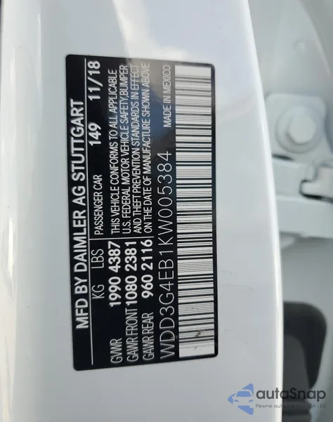 2019 Mercedes-Benz A 220 из США, поврежденный, VIN WDD3G4EB1KW005384